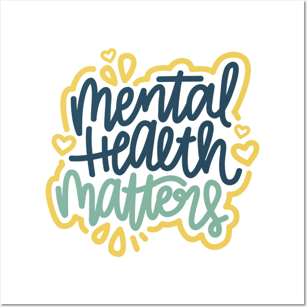 Mental Health Matters - Blue / Mustard Wall Art by hoddynoddy